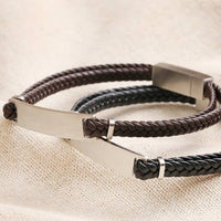 Men's Double Braided Leather Bracelet in Black - L/XL