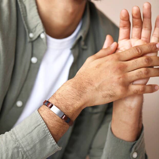 Men's leather bracelet in brown / gunmetal L/XL