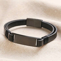 Men's leather bracelet in black / matte black L/XL