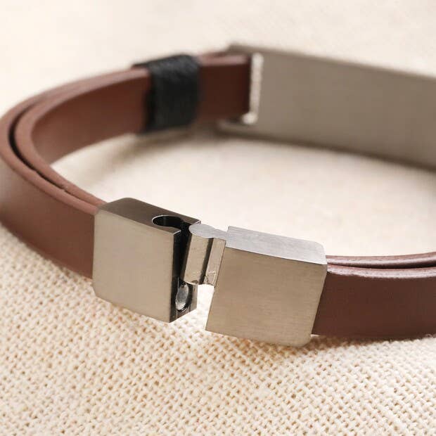 Men's leather bracelet in brown / gunmetal L/XL