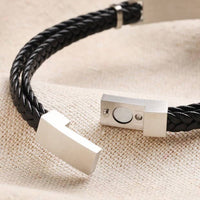 Men's Double Braided Leather Bracelet in Black - L/XL