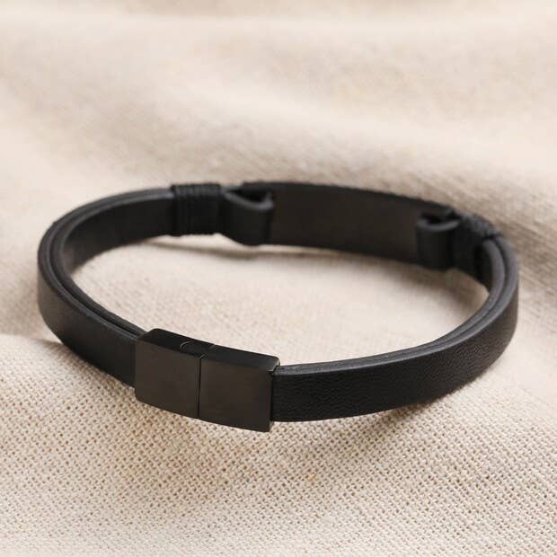 Men's leather bracelet in black / matte black L/XL