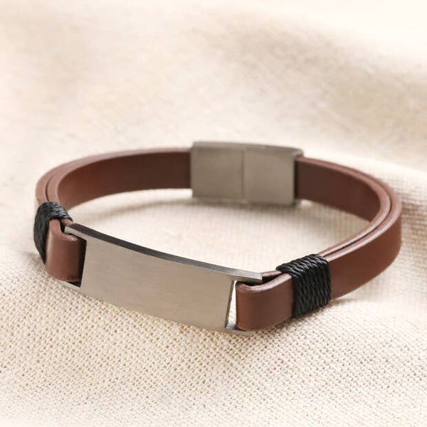 Men's leather bracelet in brown / gunmetal L/XL