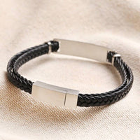 Men's Double Braided Leather Bracelet in Black - S/M