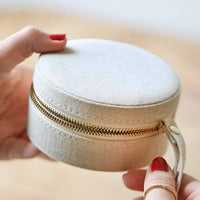 Round Natural Linen Jewellery Case