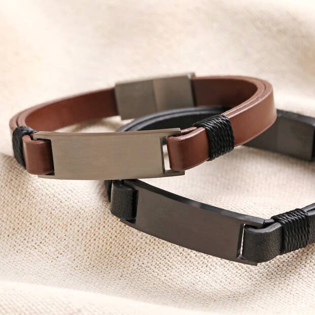 Men's Leather Bracelet in Black/Matte Black