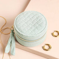 Quilted Mini Round Travel Jewellery Case in Mint