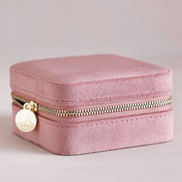 Rose Pink Velvet Square Travel Jewellery Case