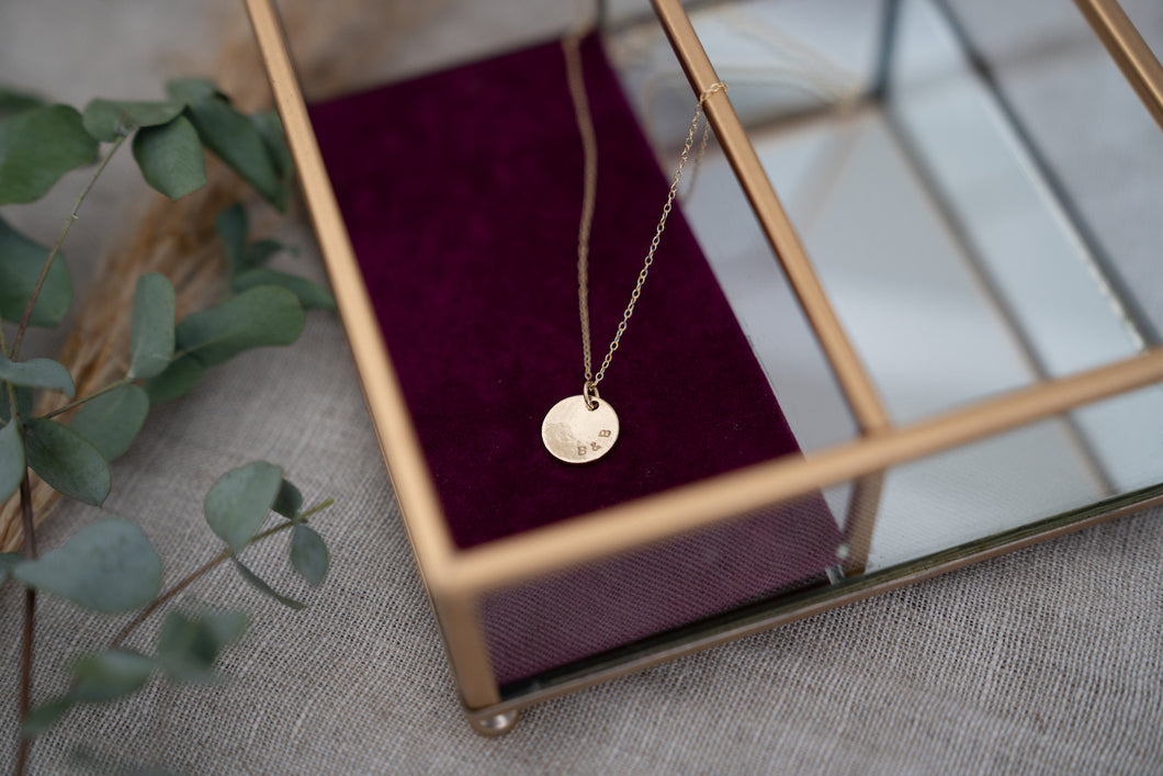 Solid Rose Gold Initial Disc Necklace in Gift Box