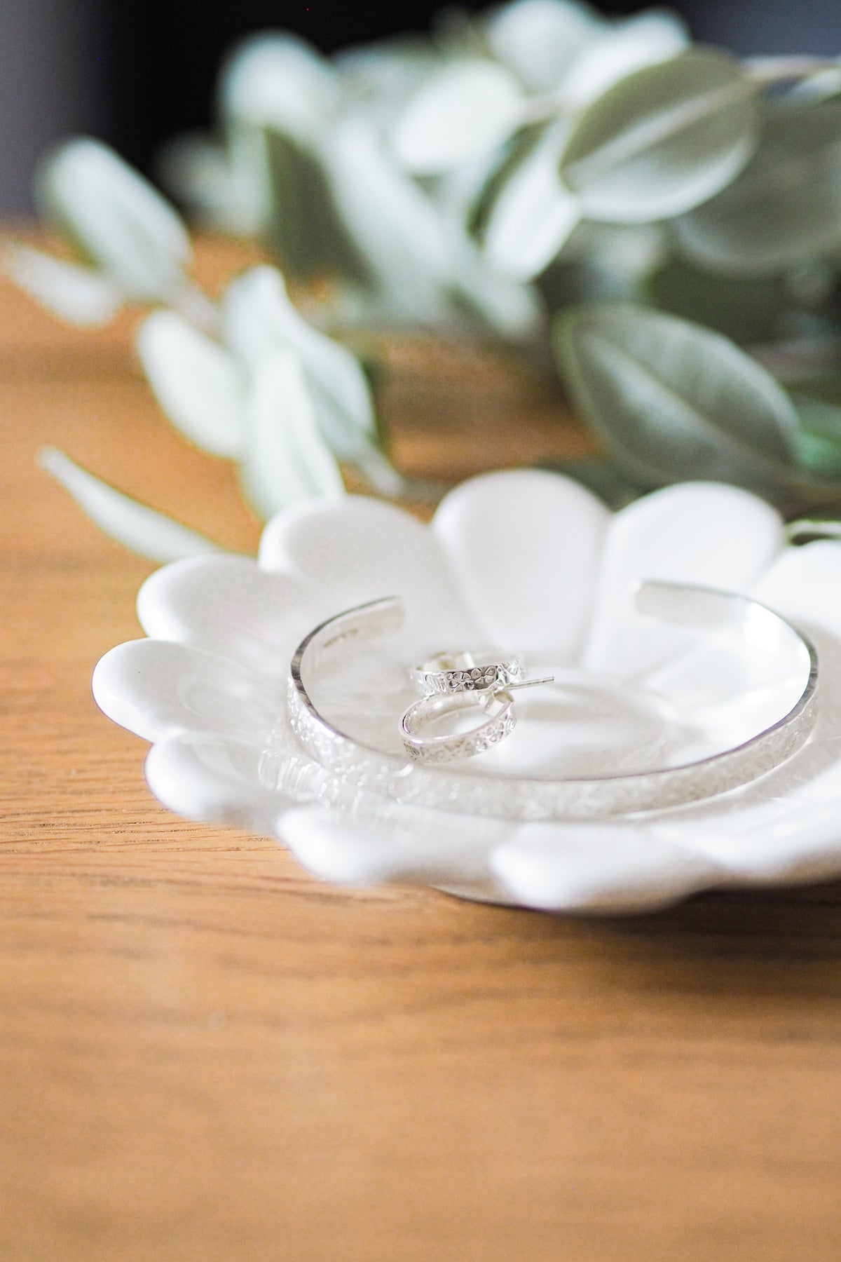 Silver Botanical Hoop Earrings