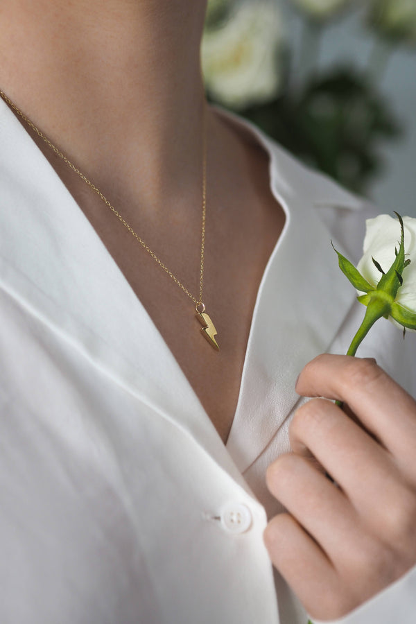 Solid 9ct Gold Lightning Bolt Necklace