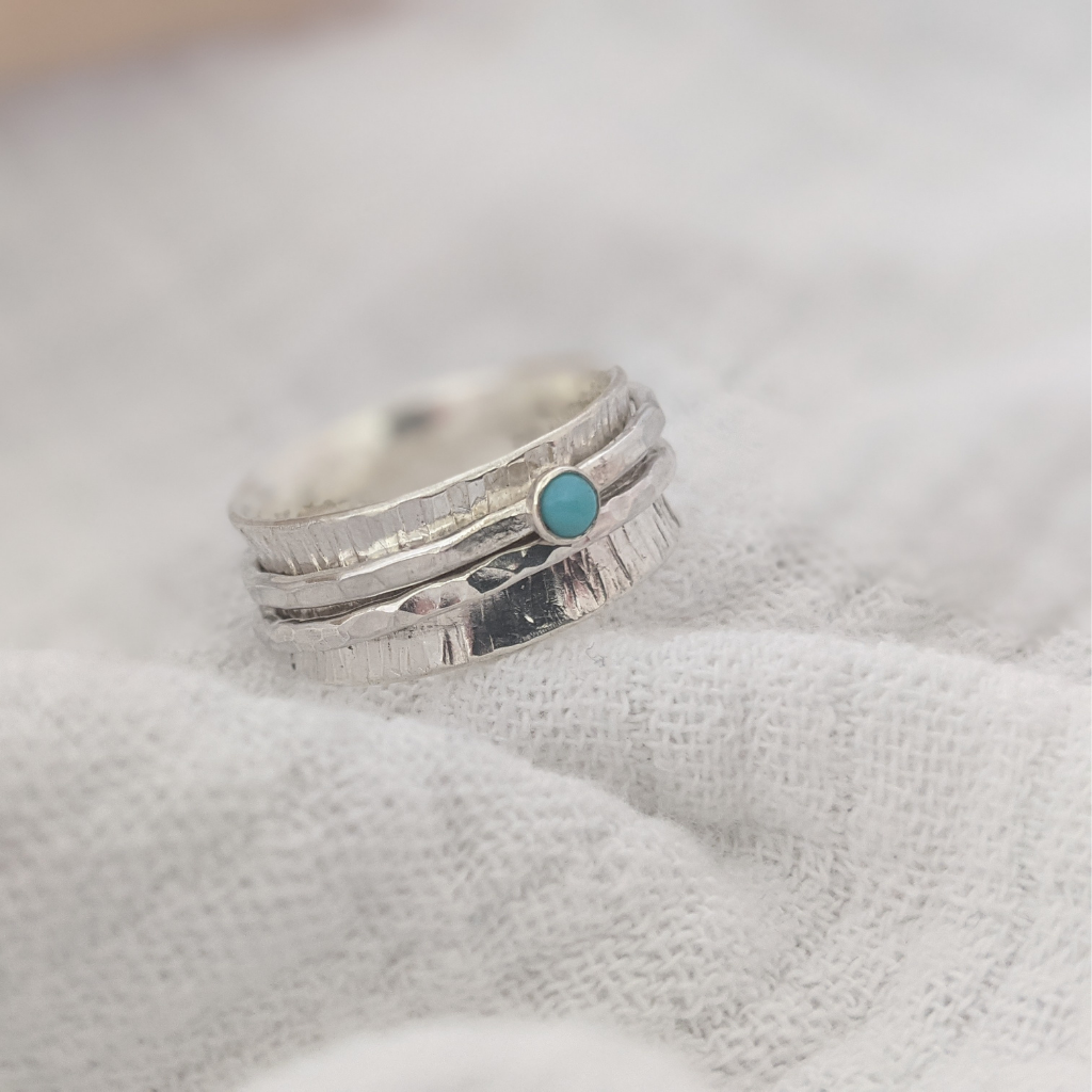 Personalised Silver And Turquoise Spinner Ring