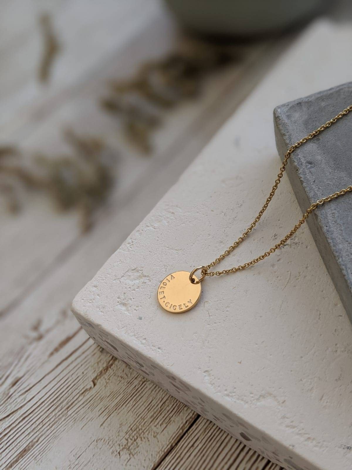 Gold Disk Necklace / Initial Disc Necklace / Personalized Disc Necklace Customized Bridesmaid Gift, 14k Solid high quality Gold Unique Christmas gift